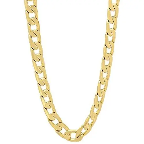 The Bling Factory 6mm-11mm 14k Yellow Gold Plated Flat Cuban Link Curb Chain Necklace or Bracelet The Bling Factory 6mm-11mm 14k Yellow Gold Plated Flat Cuban Link Curb Chain Necklace or Bracelet