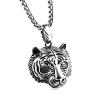 Fusamk Punk Rock Titanium Steel Animal Tiger Head Pendant Chain Necklace