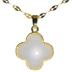 White Lucky Four Leaf Clovers Necklace Fashion Necklace for Ladies 18K Gold Filled Pendant Necklace, 18'' Suitable for Parties/Anniversaries/Birthday Presents/Valentines Day/Thanksgiving Day