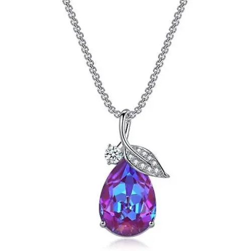 Step Forward Teardrop Pendant Necklace with Swarovski Crystals Dainty Jewelry Leaf Pendants Necklaces Gift for Women Mom Girlfriend Daughter Birthday Party Anniversary