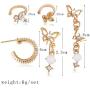 2021 New 5 Pcs Butterfly Rhinestones Dangle Stud Earrings Set Asymmetry Shiny Crystal Golden Hoop Earrings Ear Bone Clip for Women Girls Friendship Anniversary Party Exquisite Jewelry Set Gifts