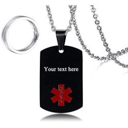 Mens Stainless Steel Medical Alert Blood THINNER Dog Tag Pendant Necklace Black,Men Jewelry Gift