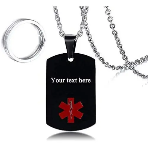 Mens Stainless Steel Medical Alert Blood THINNER Dog Tag Pendant Necklace Black,Men Jewelry Gift