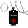 Mens Stainless Steel Medical Alert Blood THINNER Dog Tag Pendant Necklace Black,Men Jewelry Gift