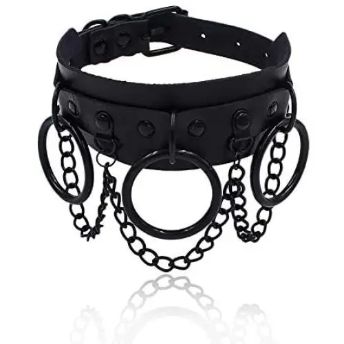 Gothic Jewelry-Adjustable Leather Choker Goth Necklace for Women-PU O Shape Punk Rock Black Soft Collar Chain Choker Cosplayer Gothic Jewelry-Adjustable Leather Choker Goth Necklace for Women-PU O Shape Punk Rock Black Soft Collar Chain Choker Cosplayer
