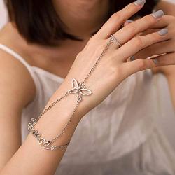 Yalice Boho Finger Bracelet Ring Butterfly Hand Chains Crystal Slave Finger Chain Jewelry for Women and Girls (Silver)