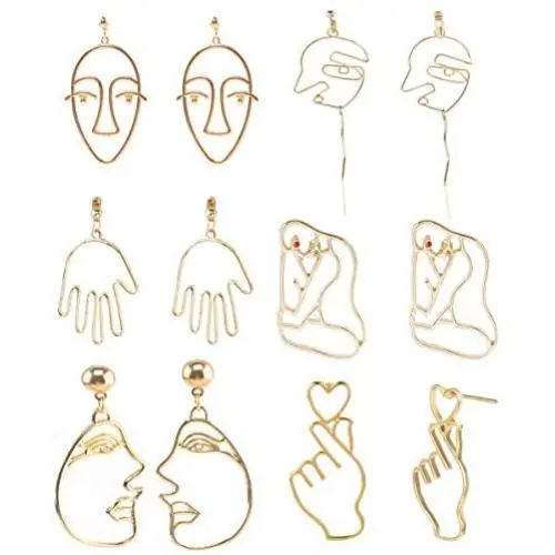 Mrotrida Abstract Human Face Earrings Fashion Alloy Eyes Lips Hand Dangle Earrings Unique Big Earrings for Womens Party Mrotrida Abstract Human Face Earrings Fashion Alloy Eyes Lips Hand Dangle Earrings Unique Big Earrings for Womens Party