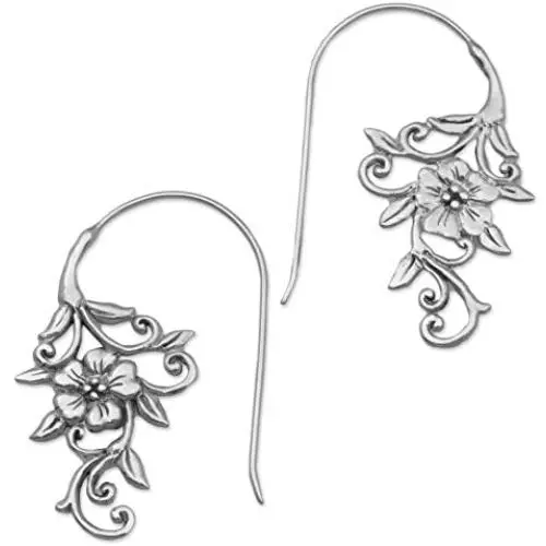NOVICA .925 Sterling Silver Drop Earrings Floral Vines NOVICA .925 Sterling Silver Drop Earrings Floral Vines