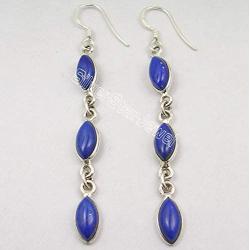 SilverStarJewel 925 Sterling Silver Genuine Lapis Lazuli Earrings 2.6'' Gemstone Jewelry