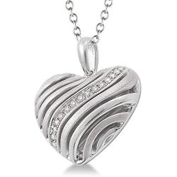 Evoque Diamond and Sterling Silver Heart-Shaped Puff Pendant (1/10 Cttw, J-K Color, I1-I2 Clarity) Hypoallergenic Durable Stunning Pendant for Women 18'' Sterling Silver Chain