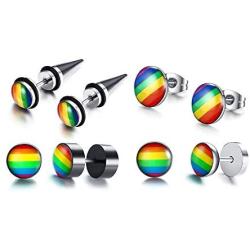 VNOX 4 Pairs Gay Lesbian Pride Rainbow Ear Round Hoop Stud Earring for Gay & Lesbian Pride