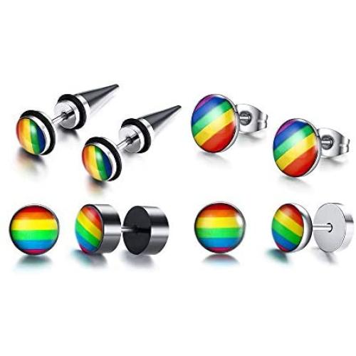 VNOX 4 Pairs Gay Lesbian Pride Rainbow Ear Round Hoop Stud Earring for Gay & Lesbian Pride
