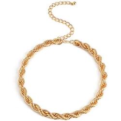 Fashion Cuban Chunky Link Chain Choker Necklace Punk Rhinestone Bling Gold Oval Handmade O-Shaped Twist Hollow Collar Necklace for Women Girls Party Birthday Nightclub Gifts Jewelry