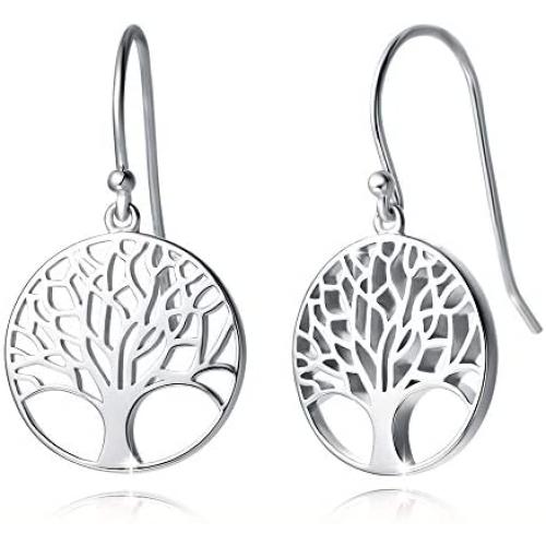 Agvana Sterling Silver Tree of Life Earrings Mothers Day Gifts for Mom Family Tree Dangle Drop Earrings Anniversary Jewelry Birthday Gifts for Women Girls Wife Lover Grandma Her, Diameter 0.6”