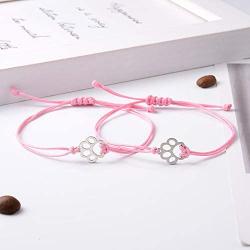 SUNSH 2Pcs Charm Dog Cat Paw Bracelets for Women Teen Girls Boy Kids Couple Pinky Promise Handmade Adjustable String with Wish Card Jewelry Lover Boyfriend Girlfriend Mother Daughter Friendship Gifts