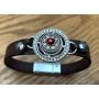 Mini Snap Jewelry Brown Rhinestone Halo Magnetic Leather Bracelet Holds 12mm Snaps