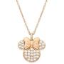 Disney Minnie Mouse Jewelry for Women, Pink Gold Plated Sterling Silver Cubic Zirconia Necklace, 18'' Chain