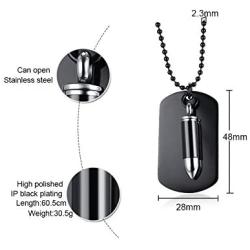 PJ Jewelry Stainless Steel Military Army Custom Dog Tag Pendant Bullet Ashes Cremation Urn Necklace for Men