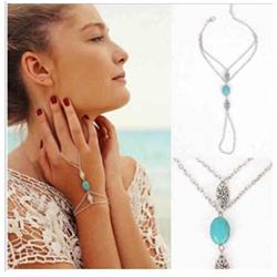 Olbye Turquoise Finger Ring Bracelet Dainty Silver Flower Harness Bangle Chain Everyday Bracelet Jewelry Gift for Women and Girls