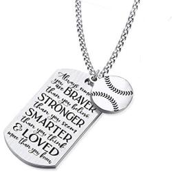 MIAOGIFT Basketball Player Pendant Dog Tag Necklace Inspirational Always Remember You are Braver to My Son/Daughter Family Friend Gift Sports Jewelry Baseball Necklace