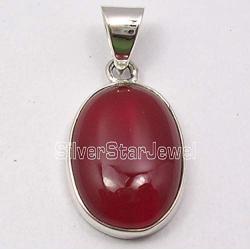 SilverStarJewel 925 Pure Sterling Silver Carnelian Pendant 1.1'' Stone Gift