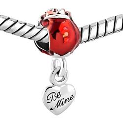 SexyMandala Best Gift for Mom Red Rose Flower Love You Be Mine Enchanted Beads for Bracelets Charms