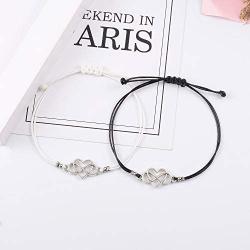 SUNSH 2Pcs Pinky Promise Heart Infinity Bracelet for Couple Women Teen Girl Boy Adjustable Black/White String with Wish Card Lover Beat Friend Family Husband Wife Boyfriend Girlfriend Friendship Gifts