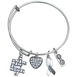 Infinity Collection Autism Bangle Bracelet, Autism Ribbon Awareness Jewelry, Autism Puzzle Piece, Hope Charm Bracelet