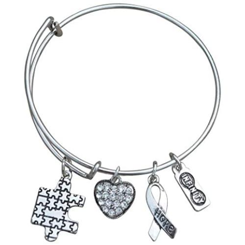 Infinity Collection Autism Bangle Bracelet, Autism Ribbon Awareness Jewelry, Autism Puzzle Piece, Hope Charm Bracelet