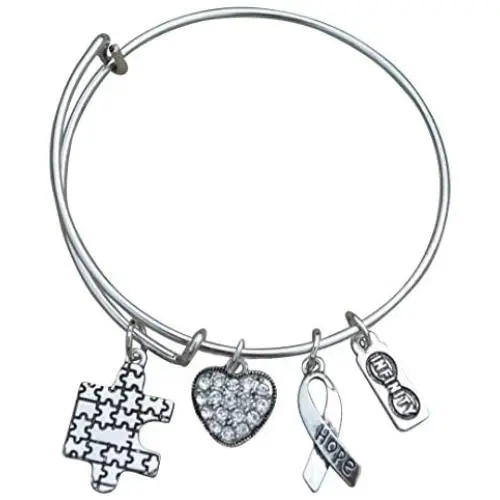 Infinity Collection Autism Bangle Bracelet, Autism Ribbon Awareness Jewelry, Autism Puzzle Piece, Hope Charm Bracelet Infinity Collection Autism Bangle Bracelet, Autism Ribbon Awareness Jewelry, Autism Puzzle Piece, Hope Charm Bracelet