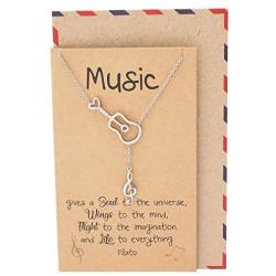Quan Jewelry Birthday Gifts for Women, Guitar and Treble Clef Pendant Necklace, Music Jewelry with Inspirational Greeting Card