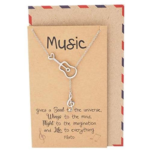Quan Jewelry Birthday Gifts for Women, Guitar and Treble Clef Pendant Necklace, Music Jewelry with Inspirational Greeting Card