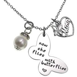 LParkin Sympathy Gift Butterfly Necklace Now She Flies with Butterflies Memory Necklace in Memory of Necklaces Remembrance Gift for Loss of a Loved One Butterfly Jewelry