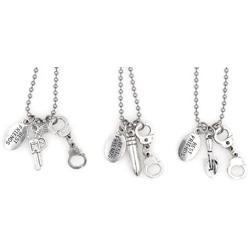 Its All About...You! 3 Necklace Set: 21.6” 2.4mm Stainless Steel Ball Chain Partners in Crime Handcuffs Gun Bullet Shovel 33E