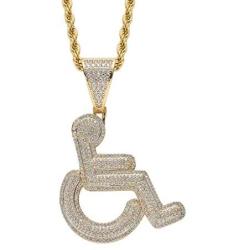Moca Jewelry Iced Out Disabled Wheelchair Logo Pendant Necklace 18K Gold Plated Bling CZ Simulated Diamond Hip Hop Rapper Chain Necklace for Men Women