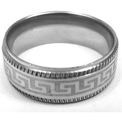 JFSG 6mm, 8mm 316L Stainless Steel Wedding Band with Aztec Design Inlay