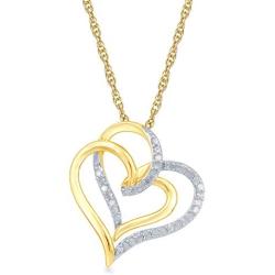 Jewelili 10k yellow gold 1/10 cttw Natural white Round diamond Heart shape Pendant necklace, 18'' rope chain
