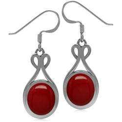 Silvershake 11X9mm Created Oval Shape Red Coral 925 Sterling Silver Casual Dangle Hook Earrings