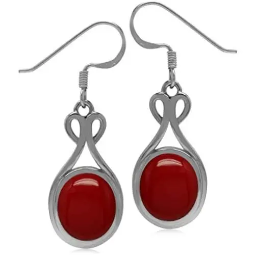Silvershake 11X9mm Created Oval Shape Red Coral 925 Sterling Silver Casual Dangle Hook Earrings Silvershake 11X9mm Created Oval Shape Red Coral 925 Sterling Silver Casual Dangle Hook Earrings