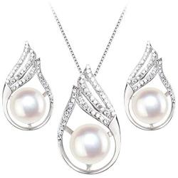 POPUAVA 925 Sterling Silver AAA+ Natural Freshwater Cultured Pearl Necklace Elegance Bridal Jewelry Necklace Earrings Set for Women