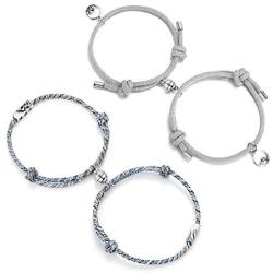 FUNRUN JEWELRY 2Pairs Couple Magnetic Bracelets Set Relationship Mutual Couple Bracelet Adjustable Handmade Vows of Eternal Braided Rope Couple Gift Jewelry Set for Women Men