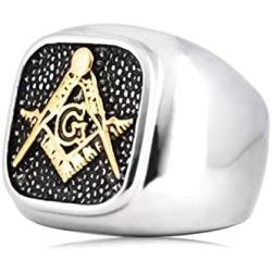 Gungneer Masonic Ring for Men Stainless Steel Square and Compass Symbol Biker Signet Master Freemason Jewelry