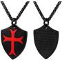 HZMAN Knights Templar Cross Joshua 1:9 Shield Stainless Steel Pendant Necklace with 22+2 inch Chain