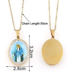 Miraculous Medal, Virgin Mary Necklace, Religious Gifts for Women, Golden Stainless Steel Necklace Inlaid Zircon Pendant, Fashion Religious Jewelry, Gifts for Women, YWLI