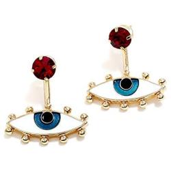 Evil Eye Earrings Red Rhinestone Dangle Drop Studs