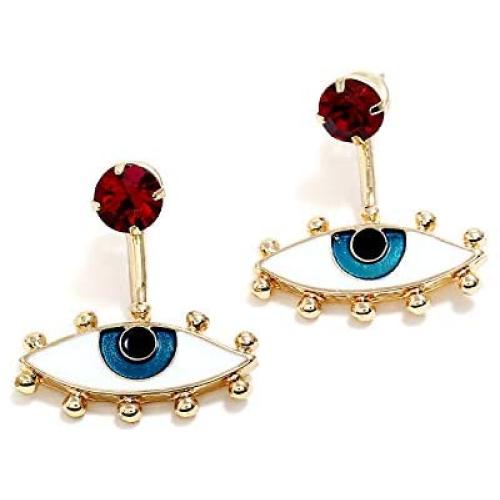 Evil Eye Earrings Red Rhinestone Dangle Drop Studs