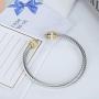 Winhime Birthstone Cable Bangle Bracelets for Women, Stainless Steel Twisted Cable Wire Bracelet for Teen Girls Designer Inspired Cuff Bracelet in Two Tone Silver Gold