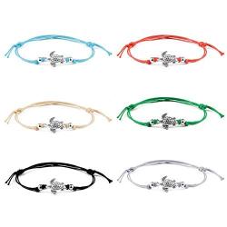 SUNSH 6pcs Waterproof Turtle Boho Anklets Bracelets for Women Teen Girls Best Friends Family Lover Cute Charm Handmade Woven Strings Adjustable Beach Ankle Jewelry Friendship Gifts