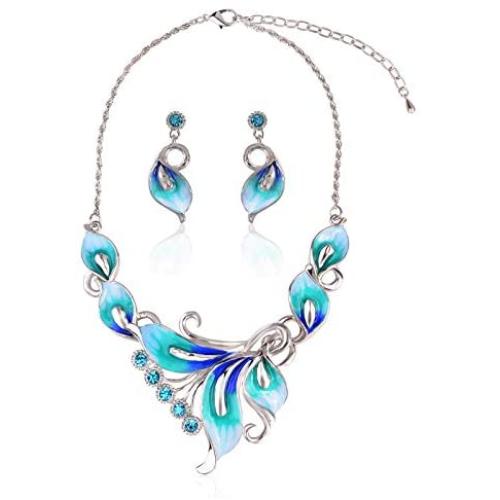 Vintage Statement Necklace and Earrings Set Flower Leaf Pendants Bib Necklaces Fashion Chunky Jewelry for Women Girls