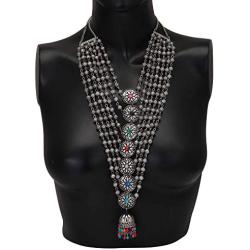 Jwellmart Indian Oxidized Silver Long Statement Partywear Multiline Necklace Fashion Jewelry Set for Women and Girls